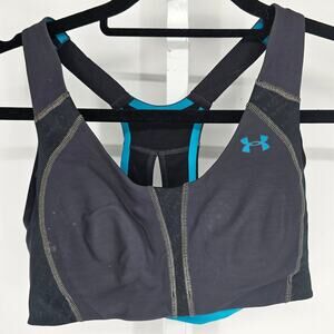 Under Armour Womens Sz M High Impact Sports Bra Gray Black Blue Racerback